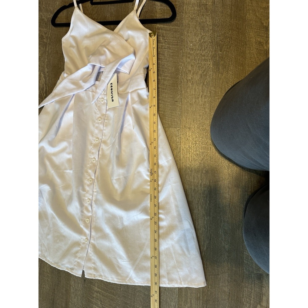 NWT Ecowish Summer Dress White Tie Front V Neck A Line‎ Swing Midi Dress S Small - Picture 3 of 7